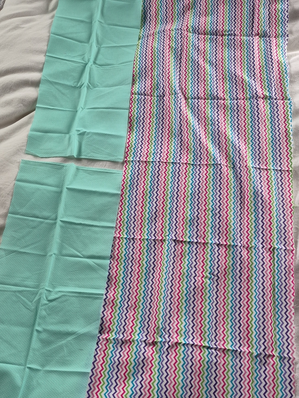 Chevron Print Fabric Panel with Mint Green & Polka Dots Fat Eighth